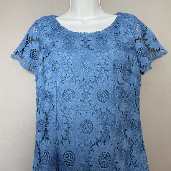 Talbots Dress Sunflower Lace Sheath Short Sleeve Cornflower Blue Size 6 Feminine - Picture 3 of 14